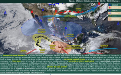 El servicio meteorológico nacional informa de la trayectoria de Barbarq para este lunes .
