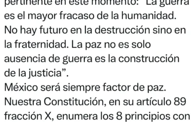 La presidenta de México Claudia Sheinbaum Pardo en su cuenta de X abordó la situación en medio oriente convocando a recuperar la tranquilidad.