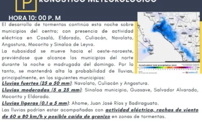 Lluvia nocturna en diferentes puntos de Culiacán , Navolato , Badiraguato, Guasave.