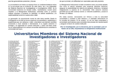 436 universitarios miembros del Sistema Nacional de Investigadoras e Investigadores (SNII) expresan su respaldo a la Reingeniería Institucional.