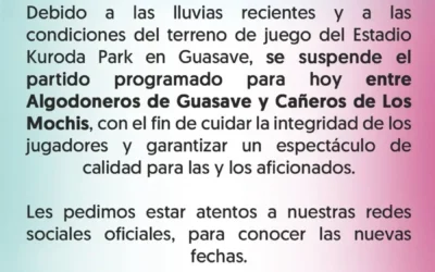 Por lluvia suspendido juego del Cuadrangular del BIENESTAR en Guasave