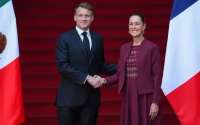 Claudia Sheinbaum y Emmanuel Macron sostienen reuniones en Palacio Nacional para fortalecer cooperación y recuperar el Códice Azcatitlán