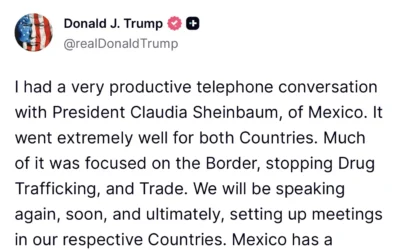 «México tiene una líder maravillosa e inteligente ¡Deberían estar muy contentos por ello!»: Reconoce Presidente Donald Trump a la Presidenta Claudia Sheinbaum.