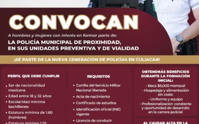 Alcalde Juan de Dios Gámez anuncia convocatoria para incorporar 400 nuevos policías en Culiacán.