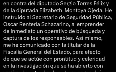 Tras ataque a diputados de MC, ordena gobernador operativo especial