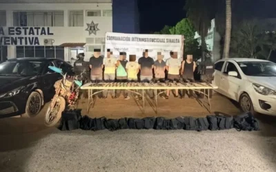 Grupo Interinstitucional detiene, en Culiacán, a 8 personas y asegura armas, cargadores, cartuchos y vehículos.