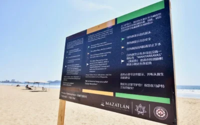 Instala Gobierno de Mazatlán  señalamientos de prevención en distintos idiomas en las áreas de playa.
