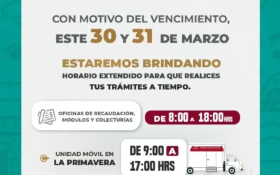 Extiende SATES horarios de atención en sus oficinas por vencimiento 2026.