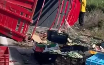 En Escuinapa se vuelca camioneta que transportaba verduras