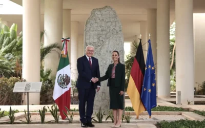 Presidenta Claudia Sheinbaum recibe a su homólogo de la República federal de Alemania , Frank – Walter Steinmeier, en el museo Maya de Cancún.