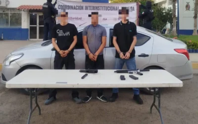 Tras el oportuno reporte al 9-1-1 de un civil lesionado por disparos en Culiacán, el Grupo Interinstitucional detuvo a 3 civiles con 2 armas, cargadores, cartuchos y un vehículo.