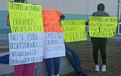 Trabajadores de Contrato de la Secretaría de Salud se manifiestan en Evento de IMSS Bienestar